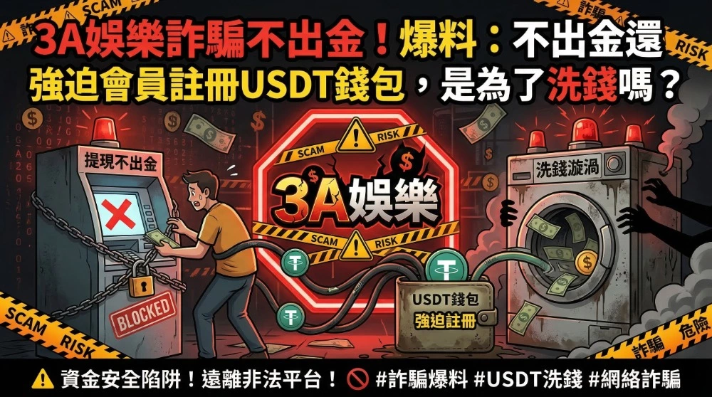 3A娛樂詐騙不出金！爆料：不出金還強迫會員註冊USDT錢包，是為了洗錢嗎？